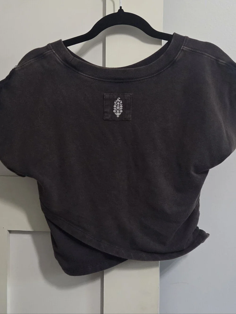 Free People Movement Black Cropped Overlay Tee - Casual Short Sleeve Top - Picture 6 of 9